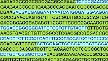 Sequences of DNA base pairs are displayed in black text on alternating green and blue horizontal backgrounds, showcasing the innovation of generative biology.
