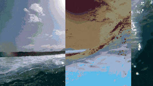 Abstract split image taken from the surface of the ocean