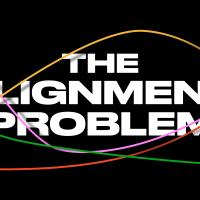 Text “The ‘Alignment’ Problem” in bold white font on a black background, overlaid with four colorful, wavy lines passing through the text.